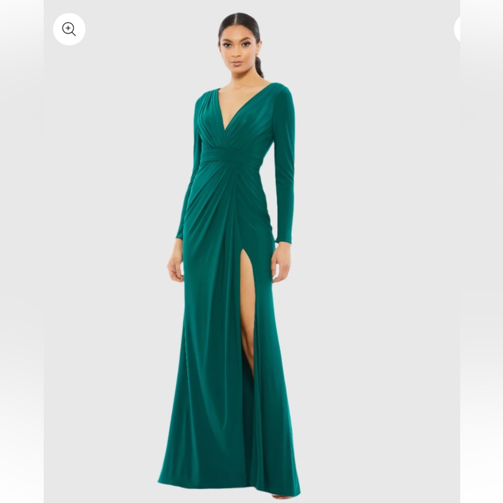 V-Neck Long Sleeve High Slit Gown Color: Emerald Green Size, 14 New Without Tags